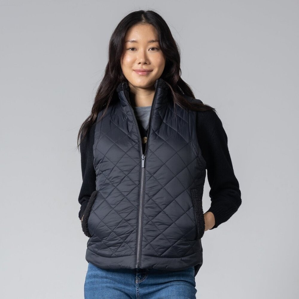 Levelwear Verve Yeti Reversable Sherpa Full Zip Black Mock Puffer Vest S Small